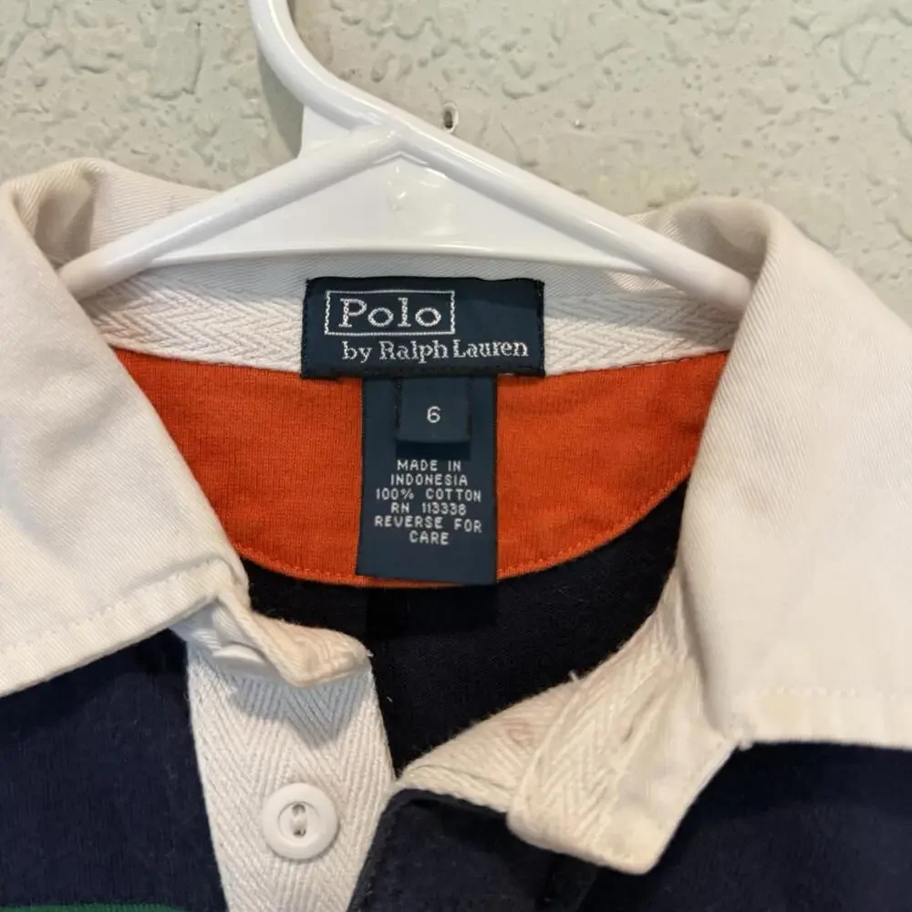 Vintage 90s Polo Ralph Lauren Shirt Rugby Long sleeve Colorful Kids Size 6‎ S/M